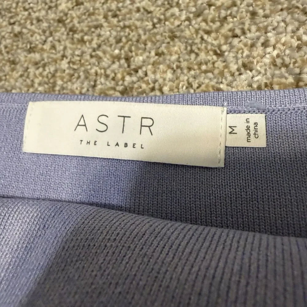 ASTR the Label Darling Sheer Puff Sleeve Ribbed Bodysuit Periwinkle Medium